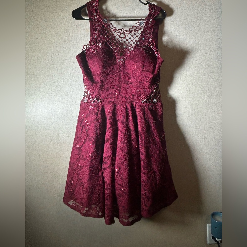 Burgundy homecoming dress.
